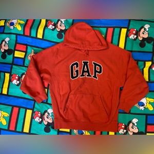 Rare Vintage 90s GAP Athletic Spell Out Men’s Size Medium Hoodie Fleece Orange
